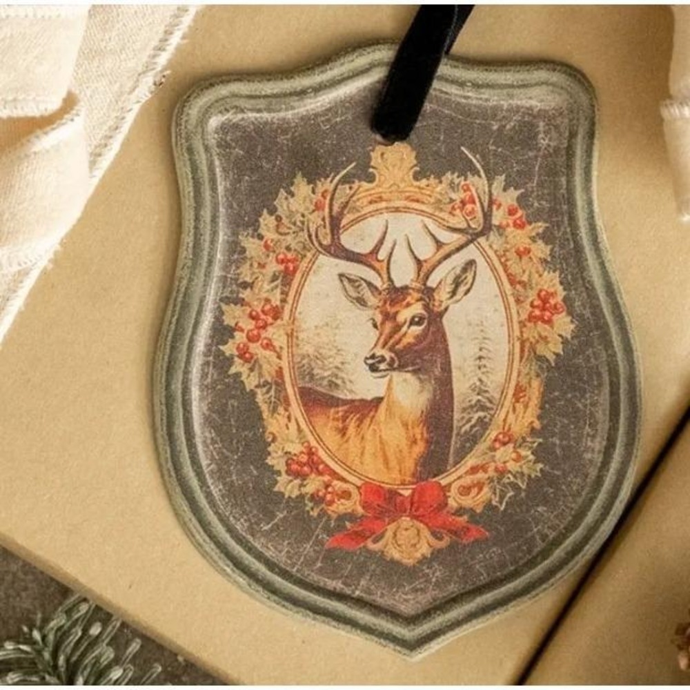 Ragon‎ House Christmas Vintage Style Framed Holiday Stag Ornament NEW b